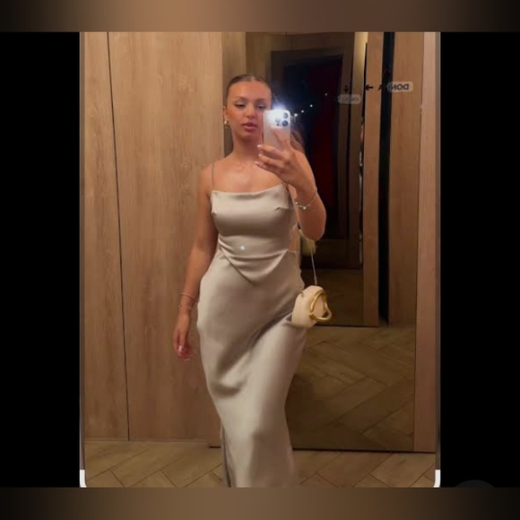 Zara Satin Cowl Neck Dress - Picture 2 of 10